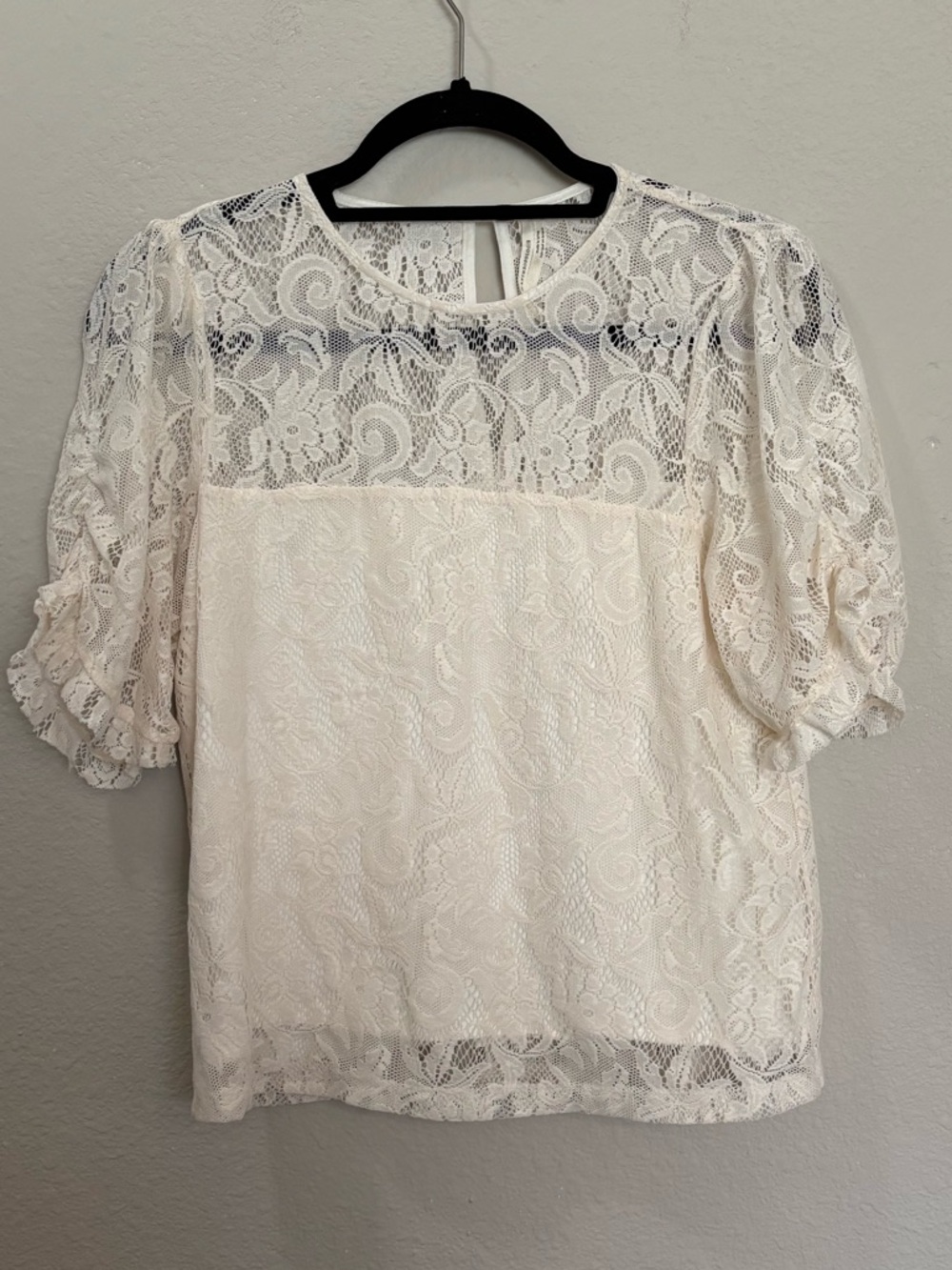 Anthropologie Floral Lace White Sheer Boho Blouse Size XS